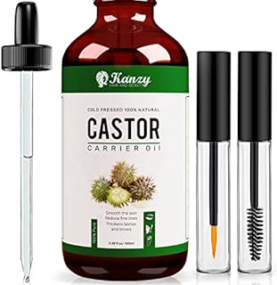 Kanzy Organic Castor Oil for Eyelashes and Eyebrows 100ml Cold Pressed Castor Oil for Hair Growth 100% Natural and Pure Castor Oil with Brushes For Hair, Beard, Nails and Skin