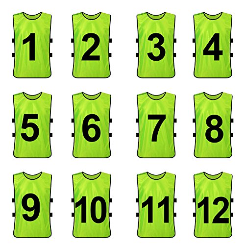 TopTie Chaleco de Entrenamiento numerado/en Blanco Pinnies de Futbol Conjuntos de 12 Green (#1 to 12-Adult