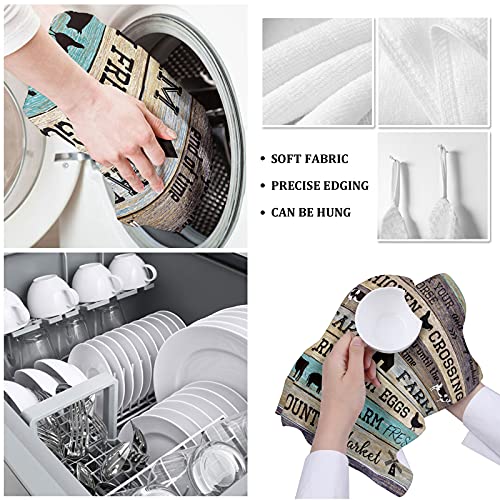 Image of Farmhouse Kitchen Towels,Farmhouse Animals Barn Fresh Eggs 16x28 Inches Soft Kitchen Dish Cloth,Cotton Tea Towels /Bar Towels /Hand Towels,(4 Pack)