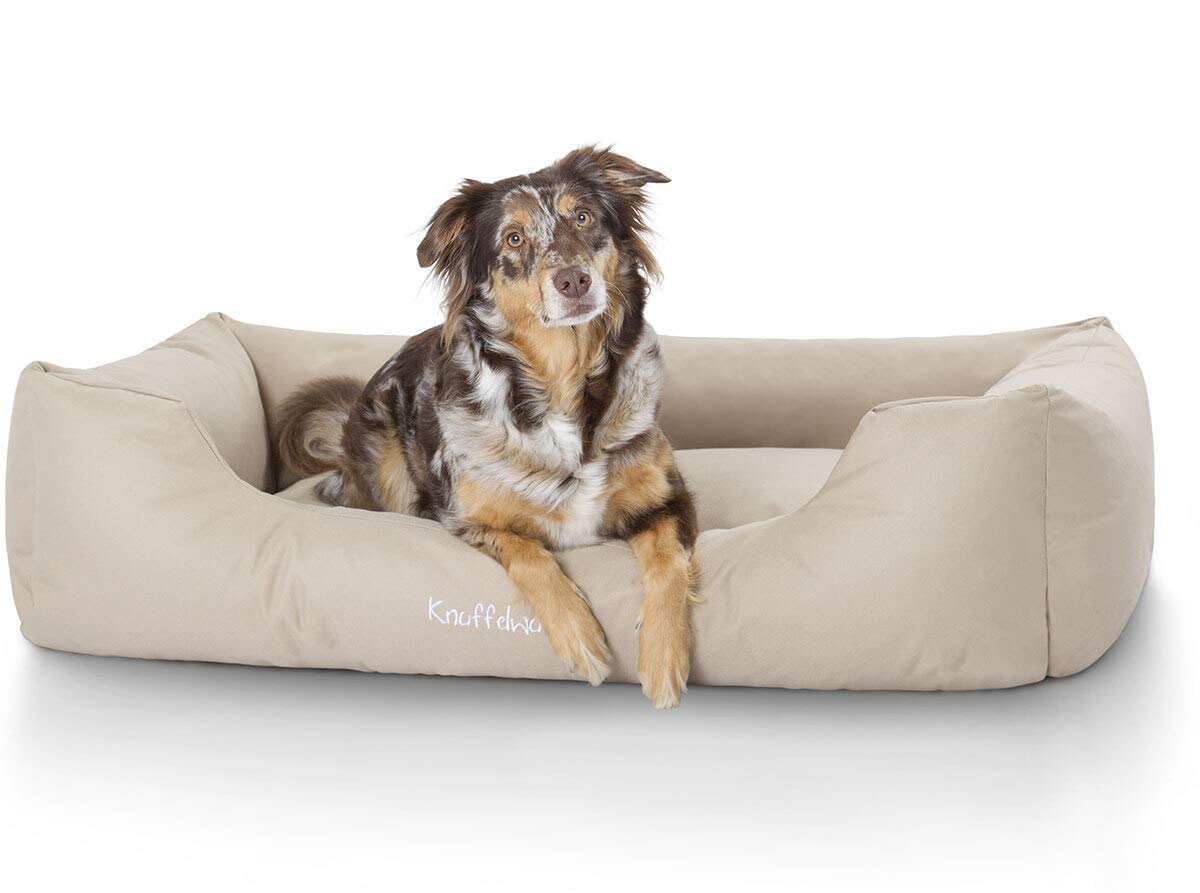 Knuffelwuff Hundebett Finlay aus Nylongewebe XL 105 x 75cm Beige - Hundesofa mit erhöhte Ränder und abnehmbarem Bezug - leicht zu reinigen - für große, mittelgroße und kleine Hunde
