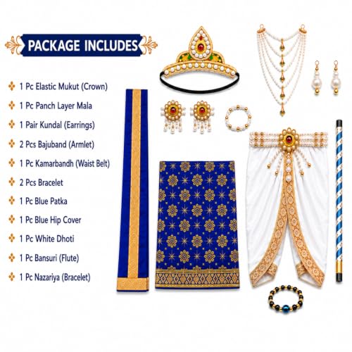 Image of Raj Costume Shri Krishna Dress for Kids, Bal Krishna Costume for Baby Boy and Girl, Janmashtami Fancy Dress Costume, Krishna Dress for Kids
