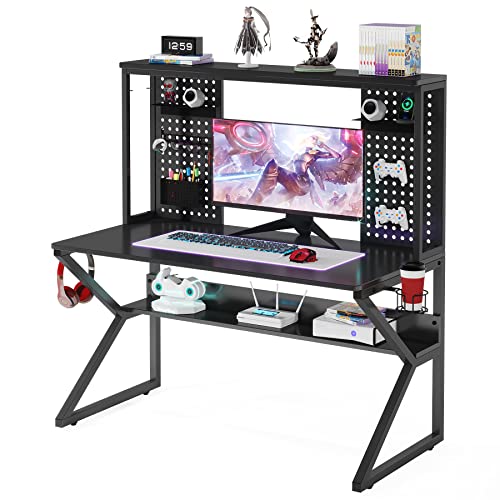Tribesigns Gaming Desk With Storage, 47’’ Gaming Computer Table Pc Desk With Gamepad Racks, Cup Holder, Headphone Hook, And Speaker Stands, Gamer Workstation For Home Office, Bedroom, Black #TOP14