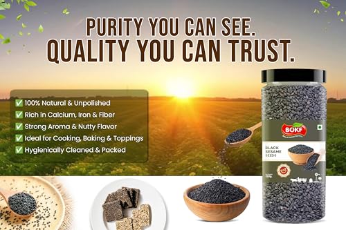 Image of BOKF Black Sesame Seeds | Kala Till | Rich in Protein and Dietary Fibre | Weight Management seeds | Antioxidant rich | Good for diet inch (250 Gram)