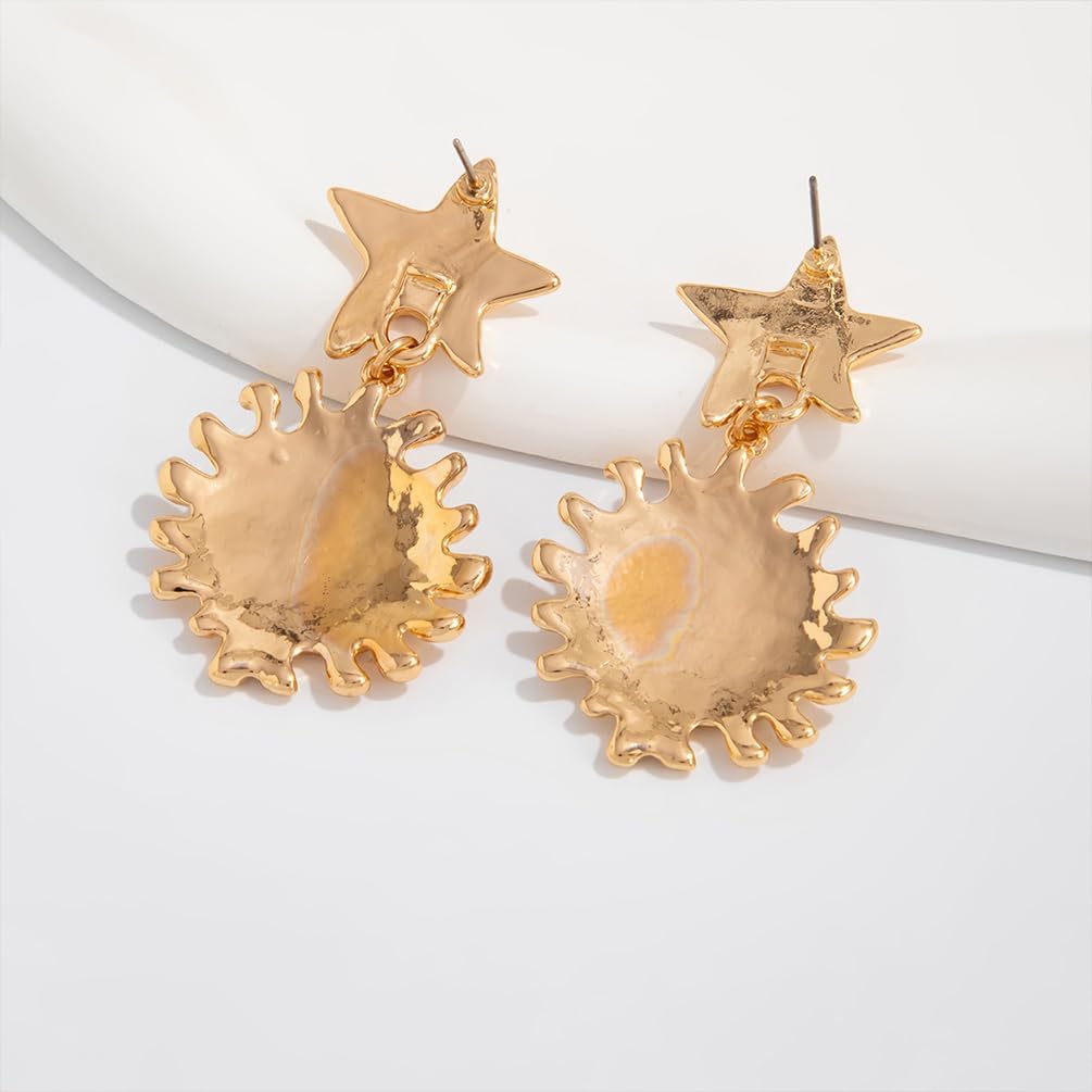 Unique Gold Sun Star Dangle Earrings for Women Punk, Vintage Silver Sunflower Statement Sunshine Drop Dangly Stars Stud Earring Jewelry Gift Accessories - Image 5