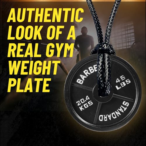Gym Gifts for Men and Women: Black 45 lb Plate Necklace, Adjustable Cotton Rope Cord, Motivational Gym Rat Gifts for Women, Stylish 1.5in Diameter Motivation3