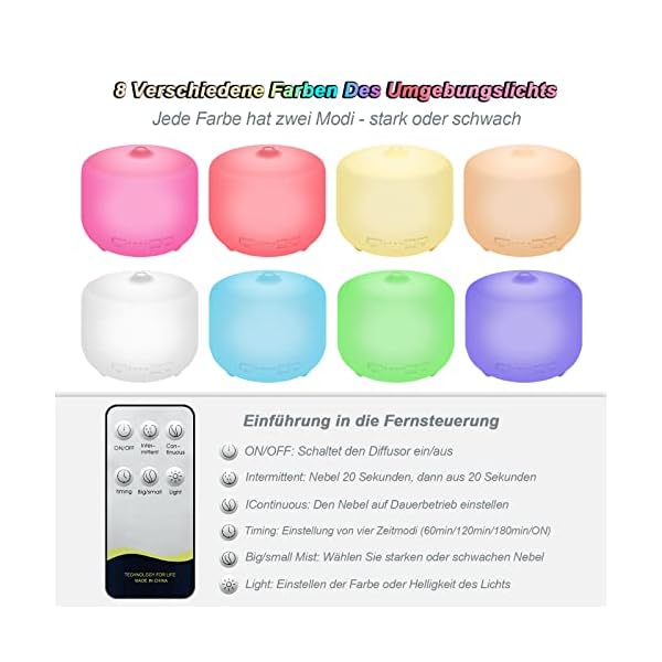 Aroma Diffuser für ätherische Öle - Ultraschall Luftbefeuchter Großer Raum mit Fernbedienung, sicher und freundlich, mit… – Bild 4