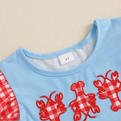 Toddler Baby Girl Crawfish Dress Fly Sleeveless Lobster Crab Embroidery Bow Plaid Smocked Dress Summer Dresses4