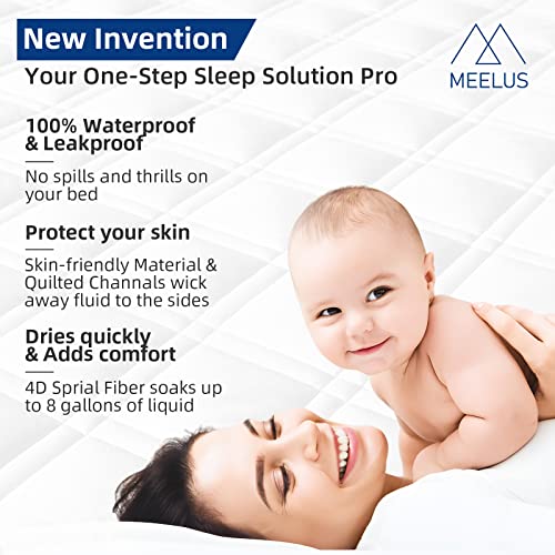 Meelus Queen Mattress Pad Protector, Waterproof Quilted Fitted Cooling Mattress Cover Deep Pocket, Premium Soft Noiseless Breathable Washable Absorbent Bed Pad Cover, Stain Protection (Queen,White) #TOP2