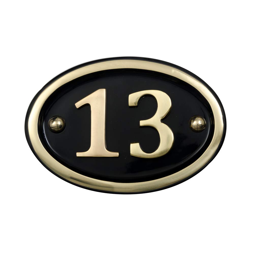 Signs & Numbers Solid Brass House Number Oval Design (No 13)