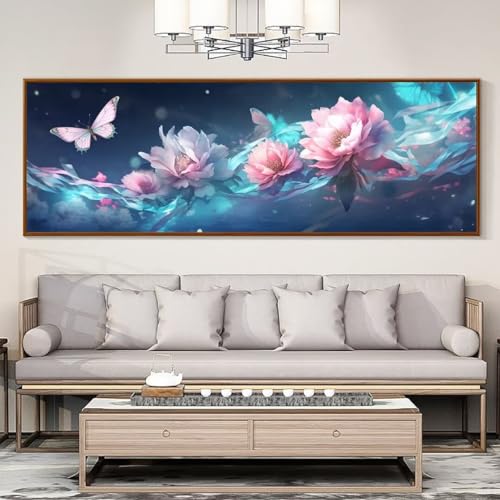 Diamond Painting XXL 90x260cm complet fleur et papillon strass ronds