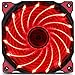 Changlesu Ventilateur 120 mm pour ordinateur PC 16 dB Ultra silencieux 15 LED 12 cm Ventilateur de refroidissement anti-vibration en caoutchouc 12 V DC 3P IDE 4 broches Rouge