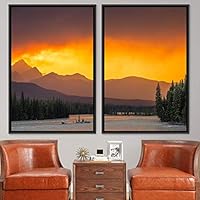 2 Piece Framed Canvas Wall Art Sunset in The Lake Canvas Prints Home Artwork Decoration for Living Room,Bedroom - 16