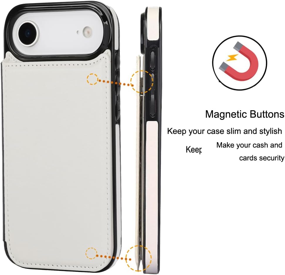 Compatible with iPhone 17 Air Wallet Case with Card Holder, PU Leather Kickstand Card Slots Case with Screen Protecor, Double Magnetic Clasp and Durable Shockproof Cover 6.6 "-White - Image 4