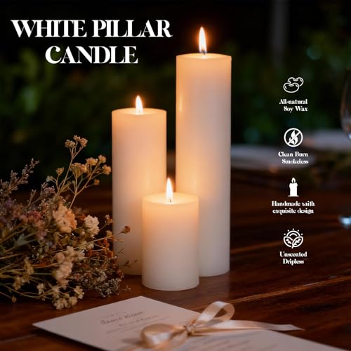 Veiuwa ホワイトピラーキャンドルバルクセット、2x3 2x4 2x6インチ、垂れない無煙クリーンバーニング、ウェディングセンターピース、ホームデコレーション、教会、ロマンチックな雰囲気に! [3]