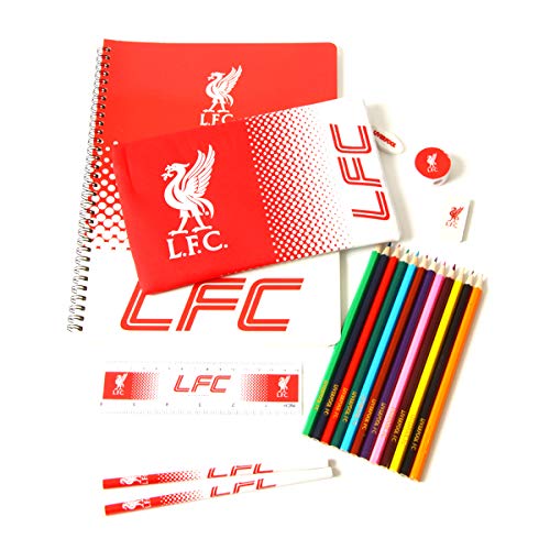 Liverpool - Ultimate Stationary Set (19 Pieces) Includes: 12 Colouring Pencils, 2 Pencils, A4 Notepad, Eraser, Pencil Case, Ruler, and a Pencil Sharpener