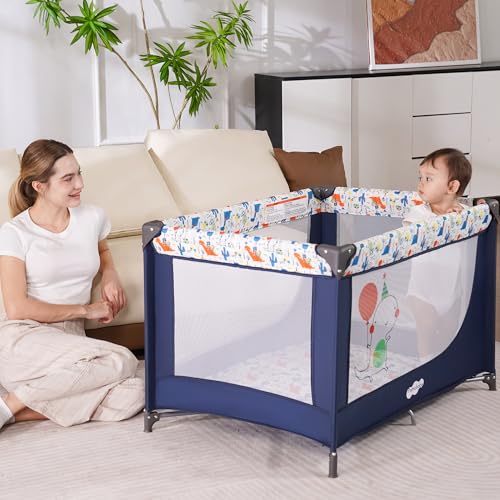 Pamo Babe Compact Pack and Play - Portable Crib for Baby, Lightweight Foldable Travel Playard with Mattress Pad & Carry Bag, Safe Breathable Travel Bed for Home, Trips & Family Visits, Cute Pattern by Pamo babe - Image 4