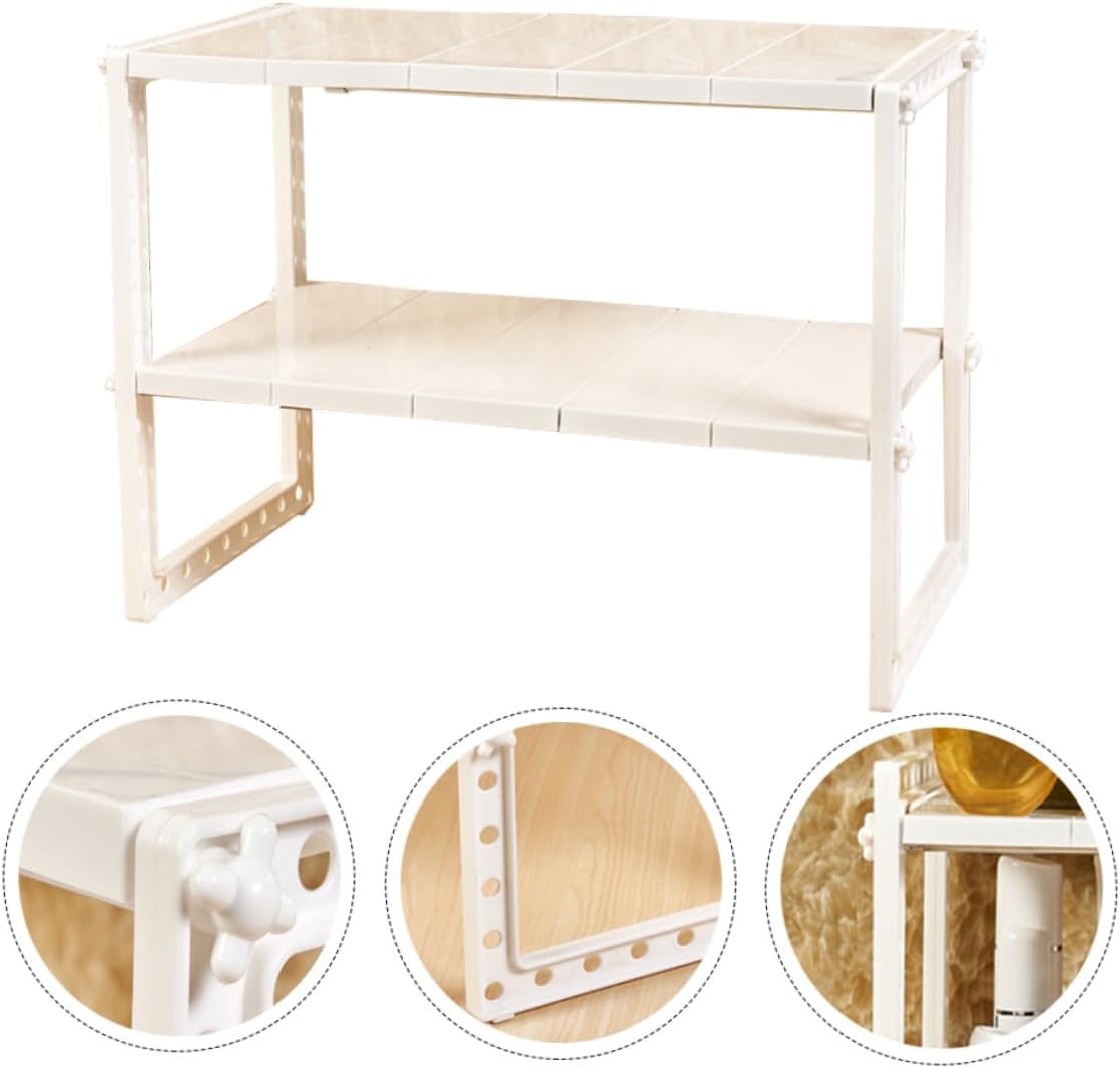 Garneck 1pc Under Sink Storage Rack Expandable Kitchen Organizer Removable Shelves Easy Installation for Cabinet and Pantry Use