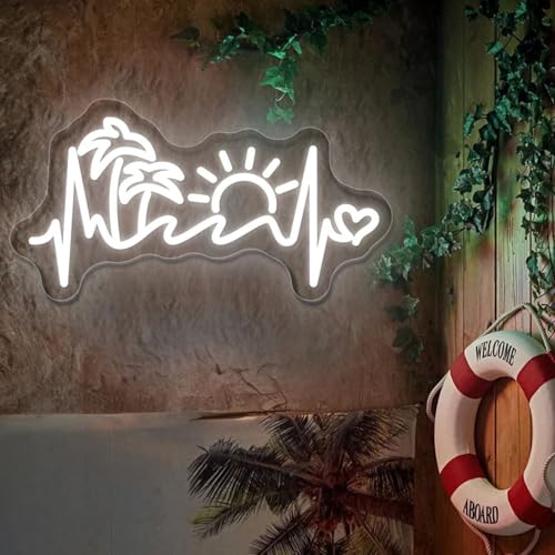 Image of Sun Beach Palm Tree Neon Sign Custom Summer Neon Sign Led Light Bedroom Home Wall Decor Summer Party Decor Personalized Gift Neon Art Sign