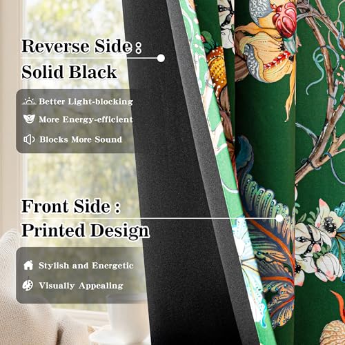 Image of MYSKY HOME 95% Blackout Green Floral Curtains 72 inches Long 2 Panels Set Black Out Thermal Insulated Privacy Protect Vintage Spring Flower Print Room Darkening for Living Room Dining Room, 2 Pcs