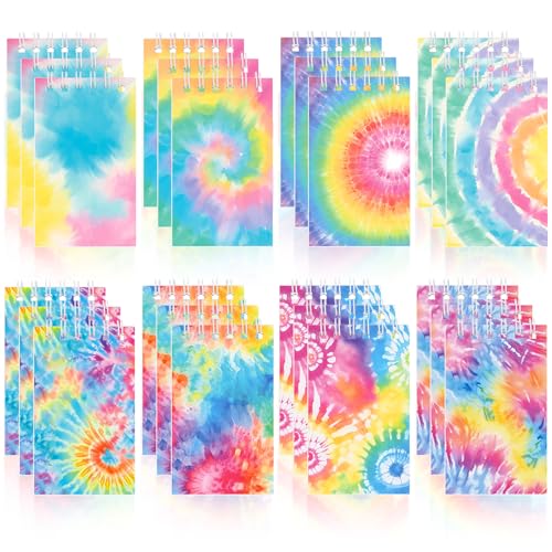 Atiloy 24 mini blocs de notas de teñido anudado, cuaderno pequeño en espiral a granel para suministros de fiesta, cuadernos de bolsillo multicolor para teñido anudado, fiesta de cumpleaños