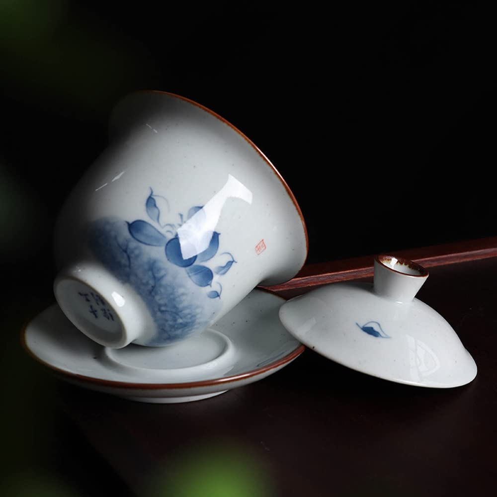 Chińskie filiżanki do herbaty, chiński zestaw do herbaty, 175 ml, ręcznie malowana ceramiczna miseczka do herbaty Gaiwan z wzorem lotosu, zestaw do herbaty Kung Fu, filiżanka do herbaty