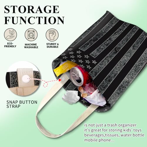 Image of Car Trash Can, Cute Car Trash Bag, Hanging Car Organizer and Storage Bag, Trash Bin for Car Accessories, Vehicle, Travelling, Camping Dark American Flag