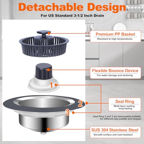 Tapón para Fregadero de Cocina 3 en 1 con Colador Acero Inoxidable miniatura 5