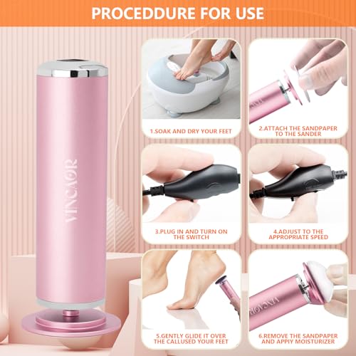 Electric Foot File Remover Callus, Professional Adjustable Speed Foot File Grinder with 60pcs Replacement Sandpaper Disks for Men & Women - for Dead Skin, Calluses, Dry & Cracked Feet (Gold)