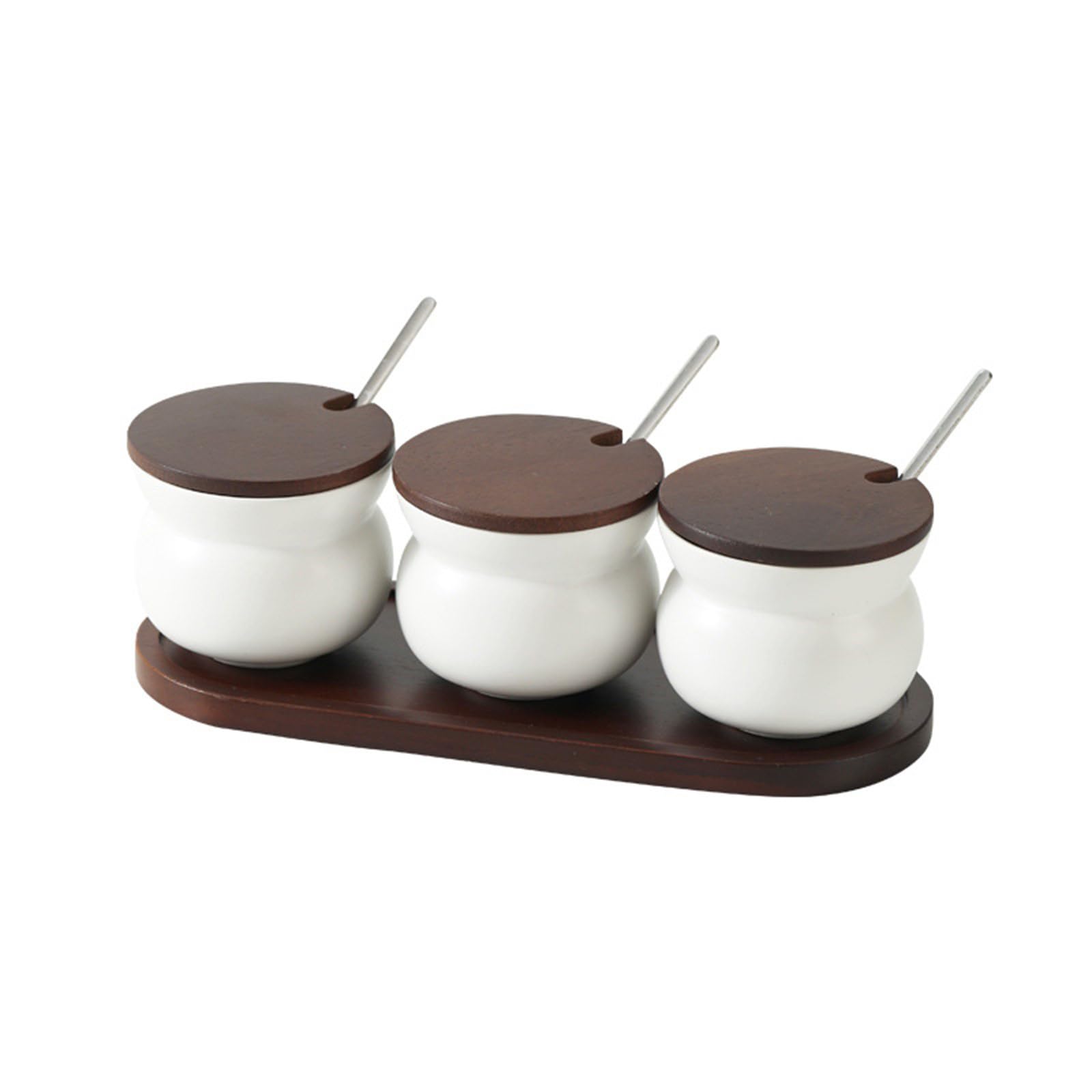 Tsophreniq Contemporary Ceramic Seasoning Jars Set of 3 with Wooden Lid Multipurpose Condiment Storage Container for Countertops Elegant Condiment Jars