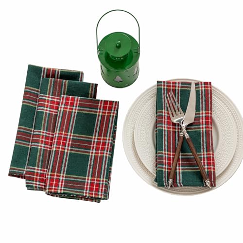 Joyfol Day 4-Pack Green Tartan Christmas Cloth Napkins - 17x17 Inch Plaid Cloth Dinner Napkins, Wrinkle-Resistant & Washable for Holiday/Xmas Table Decor (Set of 4)