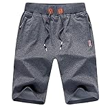JustSun Kurze Hosen Herren Shorts Jogginghose Sporthose Kurz mit Reissverschluss Tasche Sommer Sweat Shorts Herren Sport Trainingshose Kurz Grau M