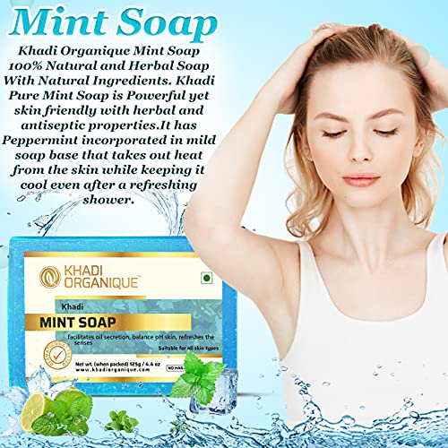 Image of Khadi Organique Handmade Pure Mint Soap With Essential Oil Pack Of 3