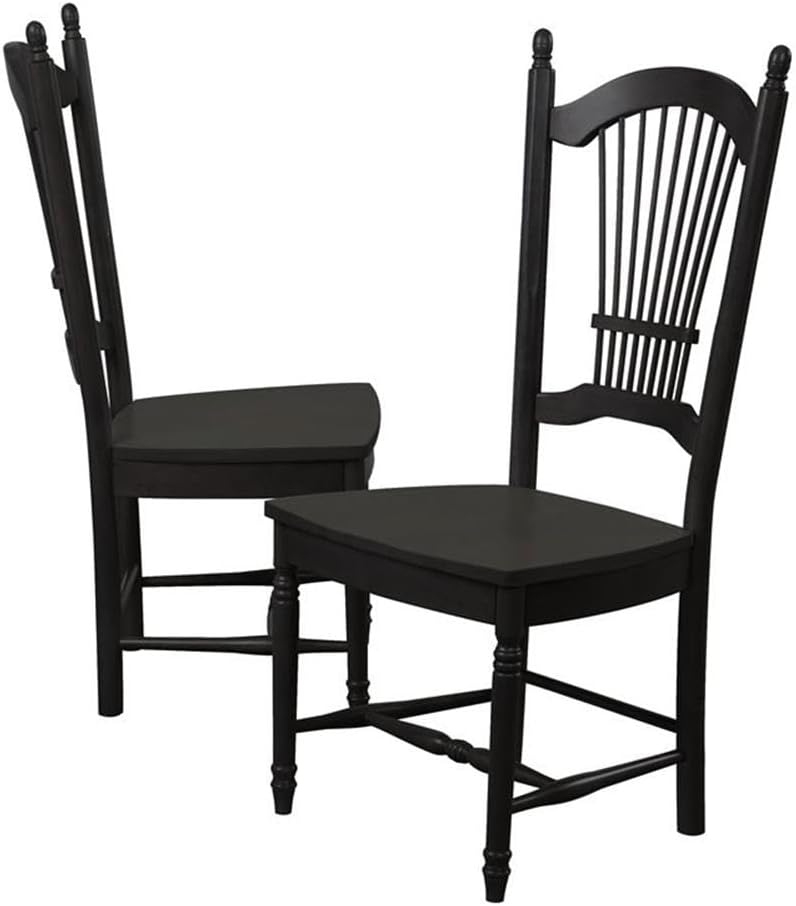 Pemberly Row Solid Wood Dining Chairs, 44 in H x 21.5 in W x 21 in D, Antique Black Finish with Cherry Rub-Through, Set of 2, Turned Legs, Sturdy Kitchen or Dining Room Seating, 350 lb Weight Capacity