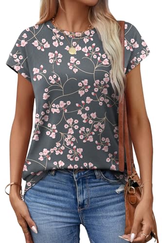 Image of Alaroo Womens Summer Tops Short Sleeve Shirts Crew Neck Cute Trendy Tunic Blouses (S-3XL)