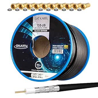HB Digital 135dB 25m Coaxiale SAT Kabel Zuiver KU Koper Coaxkabel Antennekabel 5-voudig afgeschermd voor DVB-S / S2 DVB-C en DVB-T BK systemen 10 vergulde F-connectoren met rubberen ring Gratis set
