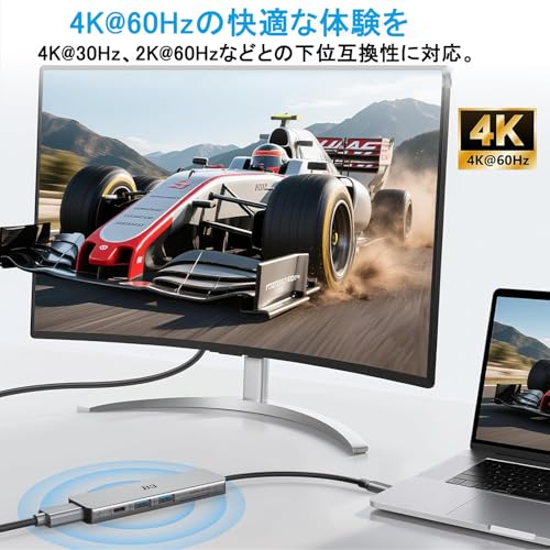 USB C ハブ 6-in-1 マルチポートアダプター、4K@60Hz HDMI、100W PD、2 つの USB-A データポート、SD/TF カードリーダー付き – MacBook Air/Pro M1/M2、iPhone 17 Pro Max、Surface Go、XPS、iPad 用のアルミニウム製 Type-C ハブ