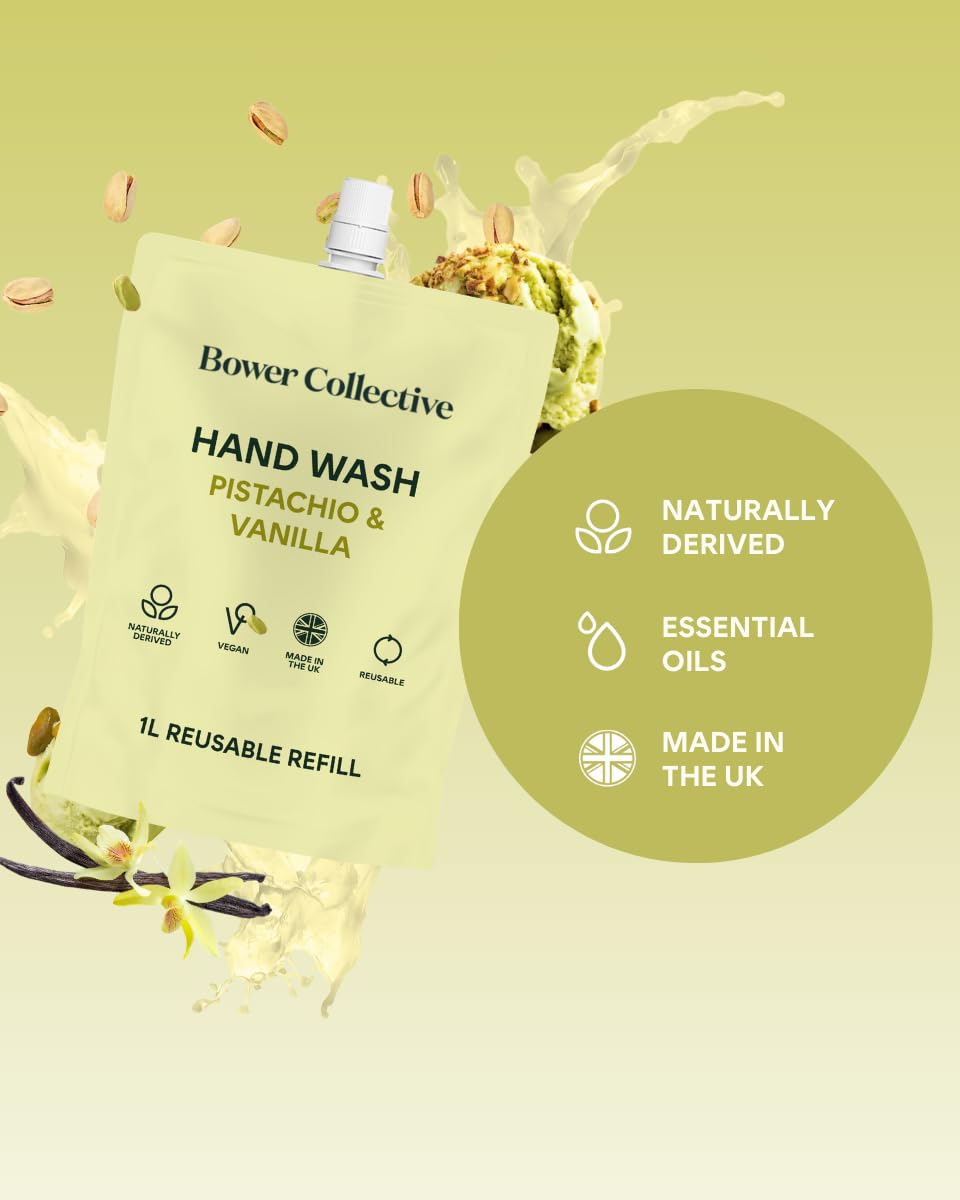 Bower Collective Natural Antibacterial Liquid Hand Soap Refill, Pistachio & Vanilla Handwash Refill, Eco-Friendly Soap - Image 4