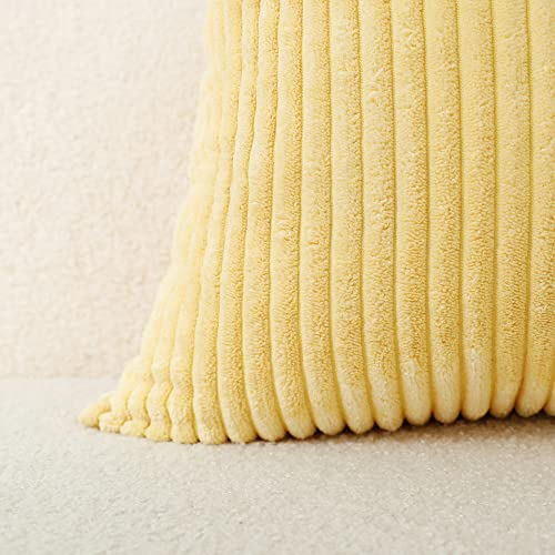 Stellhome Pack Of 2 Corduroy Soft Throw Pillow Covers Rectangle Solid Striped Cushion Covers Pillowcase For Bed Couch Sofa Bench, 12X20 Inch/30X50 Cm, Light Yellow #TOP2