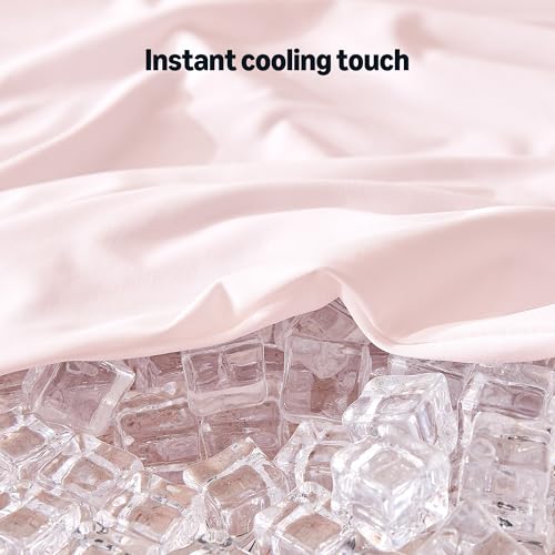 Image of Amazon Basics Cooling Sheets, 4-Piece Bed Sheet Set for Summer, Soft and Breathable for Hot Sleepers, Bedding with 1 Deep Pocket Fitted Sheet, 1 Flat Sheet, and 2 Pillowcases, Full, Pink