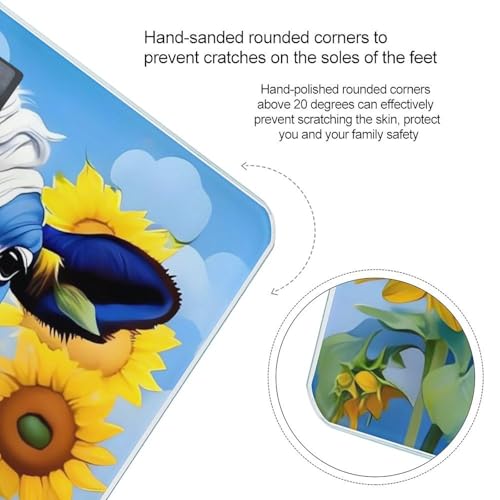 Báscula digital de vidrio templado azul con diseño de vaca y girasoles miniatura 4