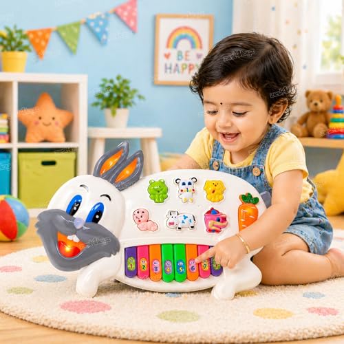 Image of Zest 4 Toyz Piano Keyboard for Kids Rabbit Piano Musical Toys for Kids with Flashing Lights & Sound Toy Music Keyboard Baby Toy Educational Toys for 3 Year Old+ (Multicolor)