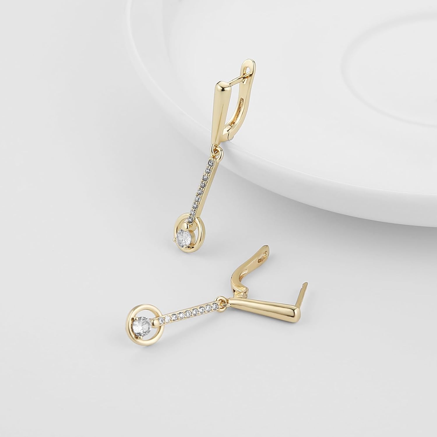 HZMAN Sparkling Artificial Crystal Huggie Earrings for Women 18K Gold Plated Brass Hypoallergenic Lightweight Hoop Earrings - Image 5