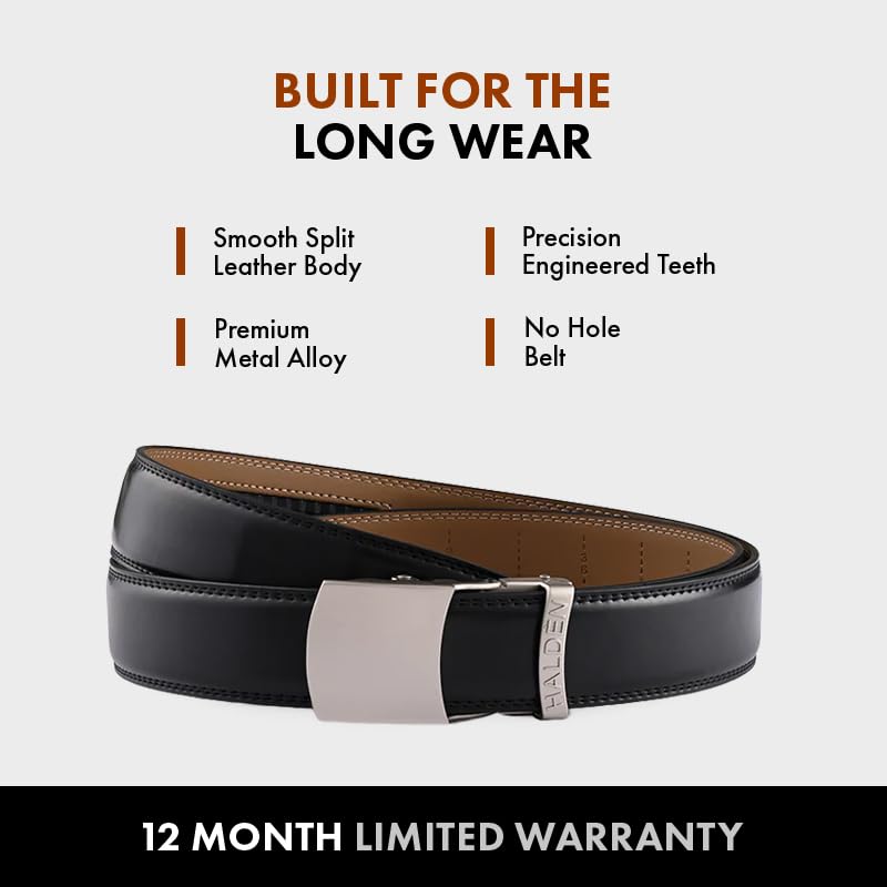 Image of HALDEN BURLEY Belts For Men Leather Original (Free Size Fits Up to 44 Inch Waist) Ratchet Straps, Unique Magnetic Auto-lock Buckle Belt For Man