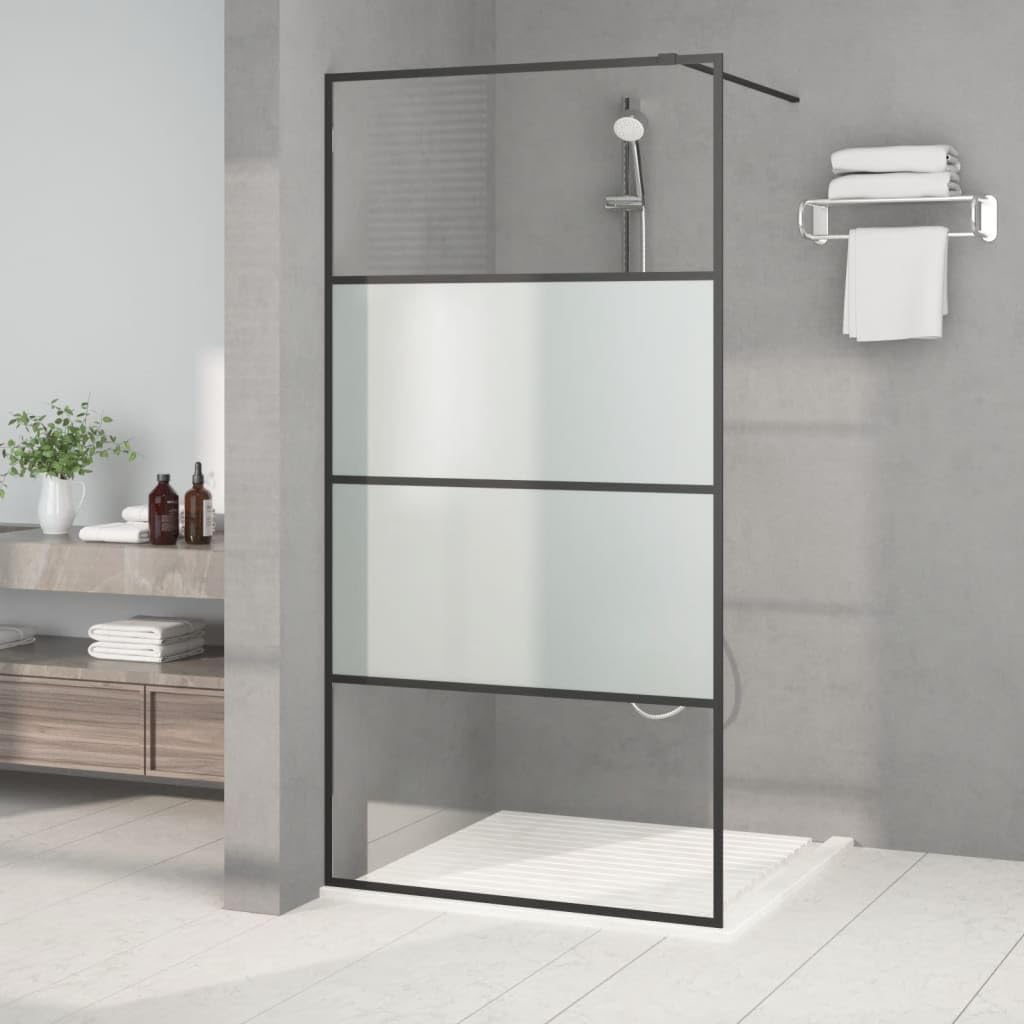 Mampara de ducha de cristal templado semimate, color negro, 100 x 195 cm, grosor del cristal de 5 mm, con perfil ajustable, protección contra salpicaduras, 4 paneles