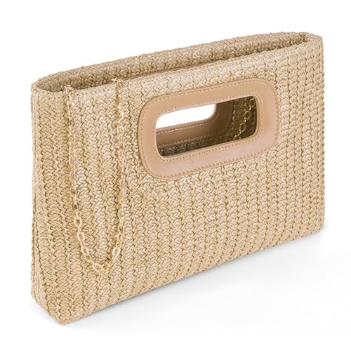 Image of Straw Clutch Purse for Women Travel Straw Beach Tote Bag Woven Rattan Envelope Bag Top Handle Crossbody Handbag for Summer