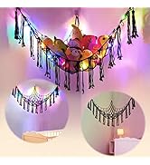 AVITORO Stuffed Animal Net or Hammock with LED Light, Hanging Corner Net for Stuffed Animals Stor...