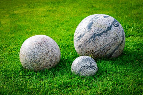 IDYL Granit-Stein Kugel Hochglanz 3er Set | Ø 15/25/ 35 cm | Frostfest...