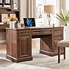 JXQTLINGMU 58 Executive Desk Farmhouse Computer Desk with Drawers and Cabinet Embossed Texture Home Office Desk Workspace for Work Study Writing Dark Brown