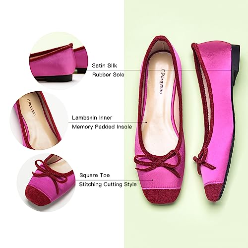Image of C.Paravano Ballet Flats | Square Toe Shoes | Bow Slip Ons | Ballet Shoes for Women | Dressy Flats for Women
