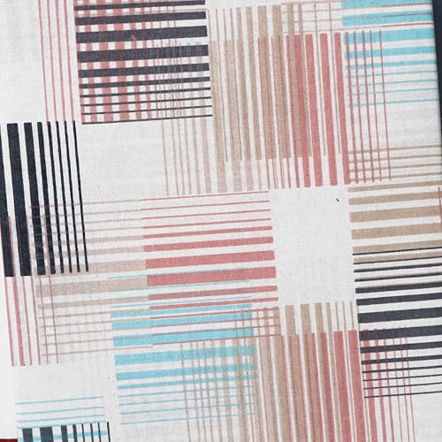Image of Pure Source India Pure Cotton Elegance Bedding Set, Dreamy Cotton Comfort Double Bed Sheet with Pillow Covers (Blue Pink Brown Strips)